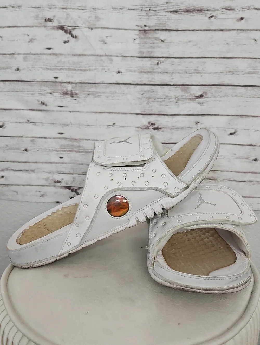 Jordan White Slide Sandals with Amber Accent
